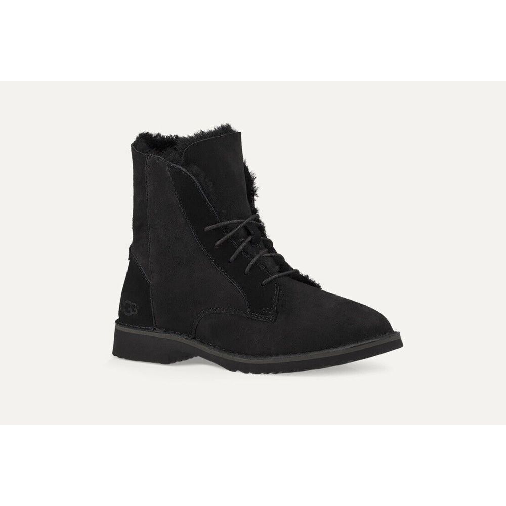UGG Quincy Fur Boot In Black‎ Suede Sz 6 New